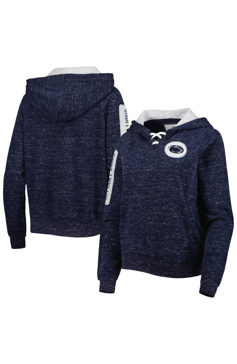 COLOSSEUM Women's Colosseum Navy Penn State Nittany Lions The Devil Speckle Lace-Placket Raglan Pullover Hoodie, Main, color, 