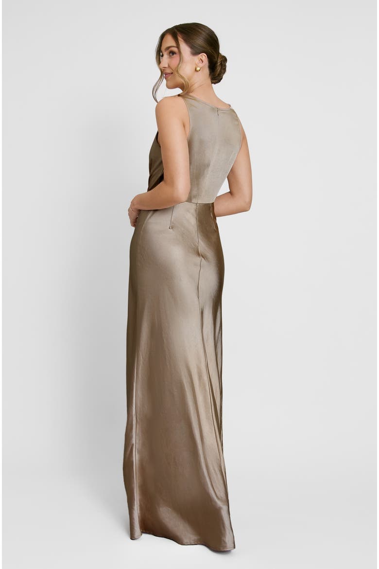 Cowl Front Satin Bridesmaid Dress, Alternate, color, Truffle