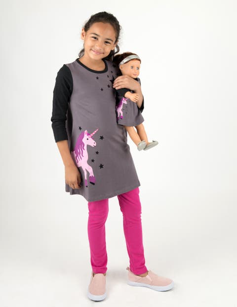 Girls Cotton Dress with Matching Doll Dress, Printed Design