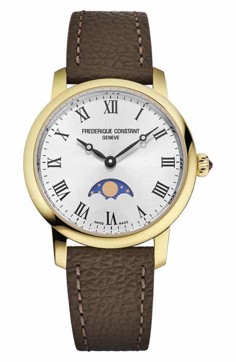 FREDERIQUE CONSTANT Classic Slimline Moonphase Leather Strap Watch, 30mm