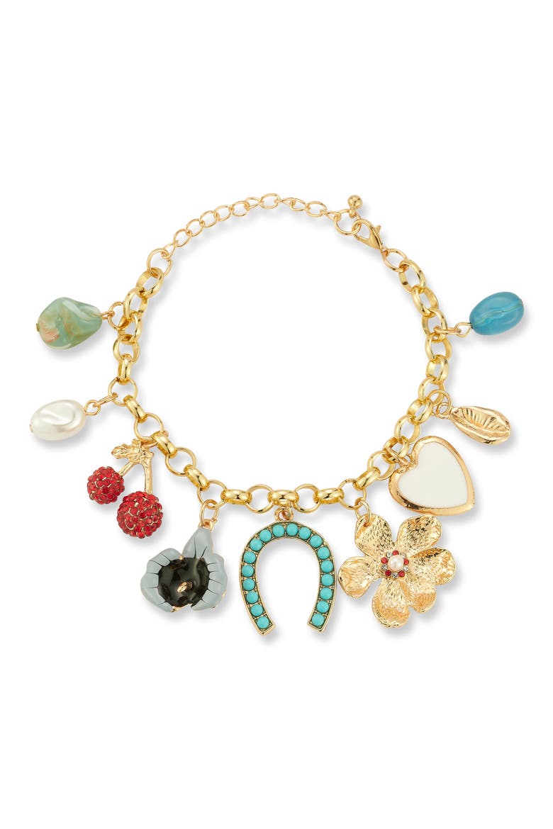 Gold Plated Charm Bracelet, Main, color, GOLD