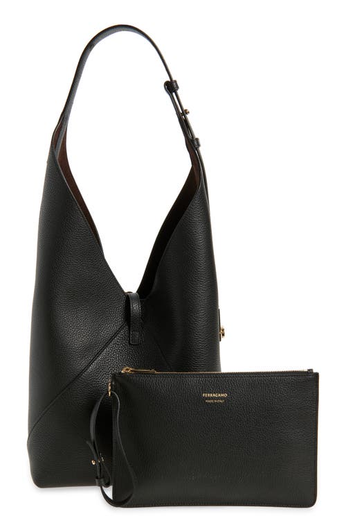 Ferragamo Hobo Medium Bag With Gancino Locker Shoulder Bags Black