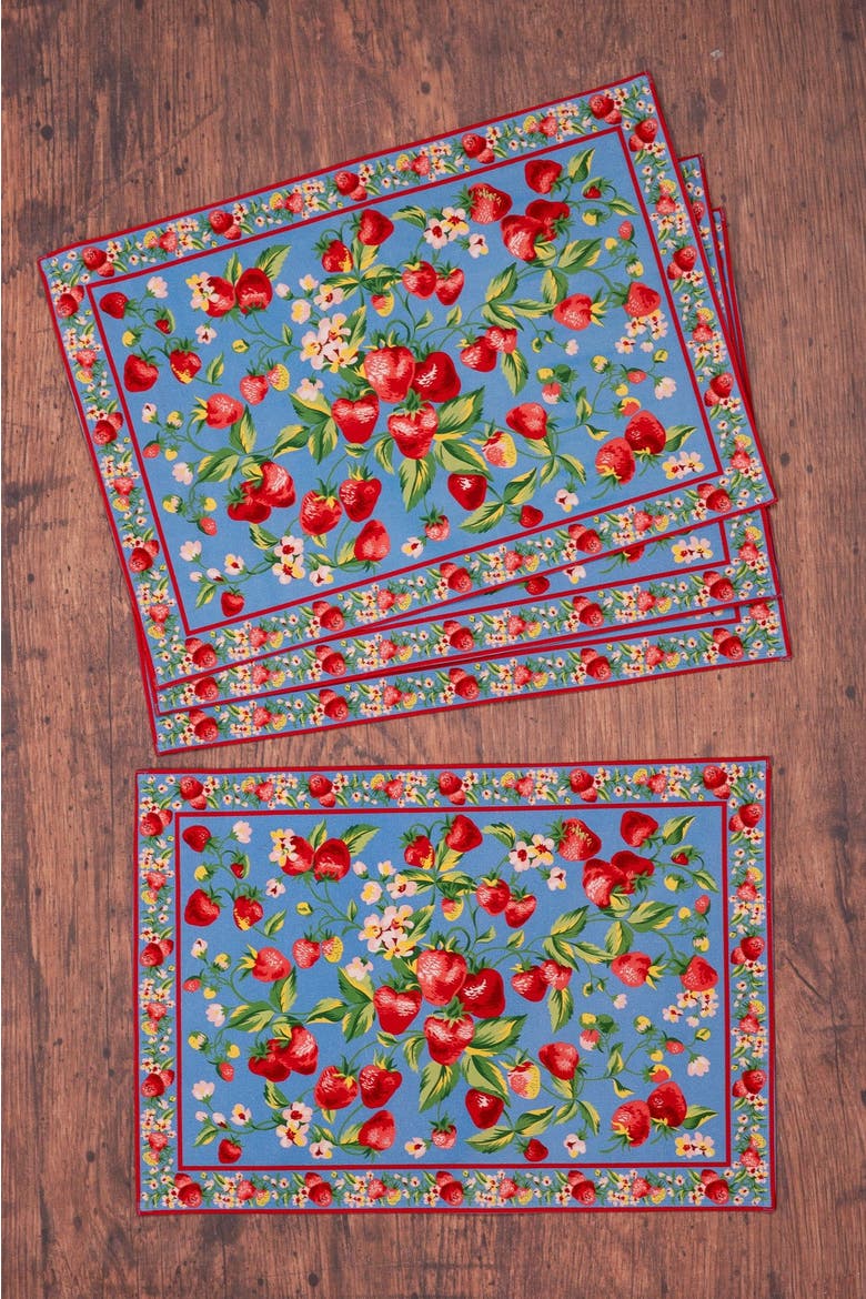 Strawberry Magic Placemats, Set of 4, Alternate, color, Blue