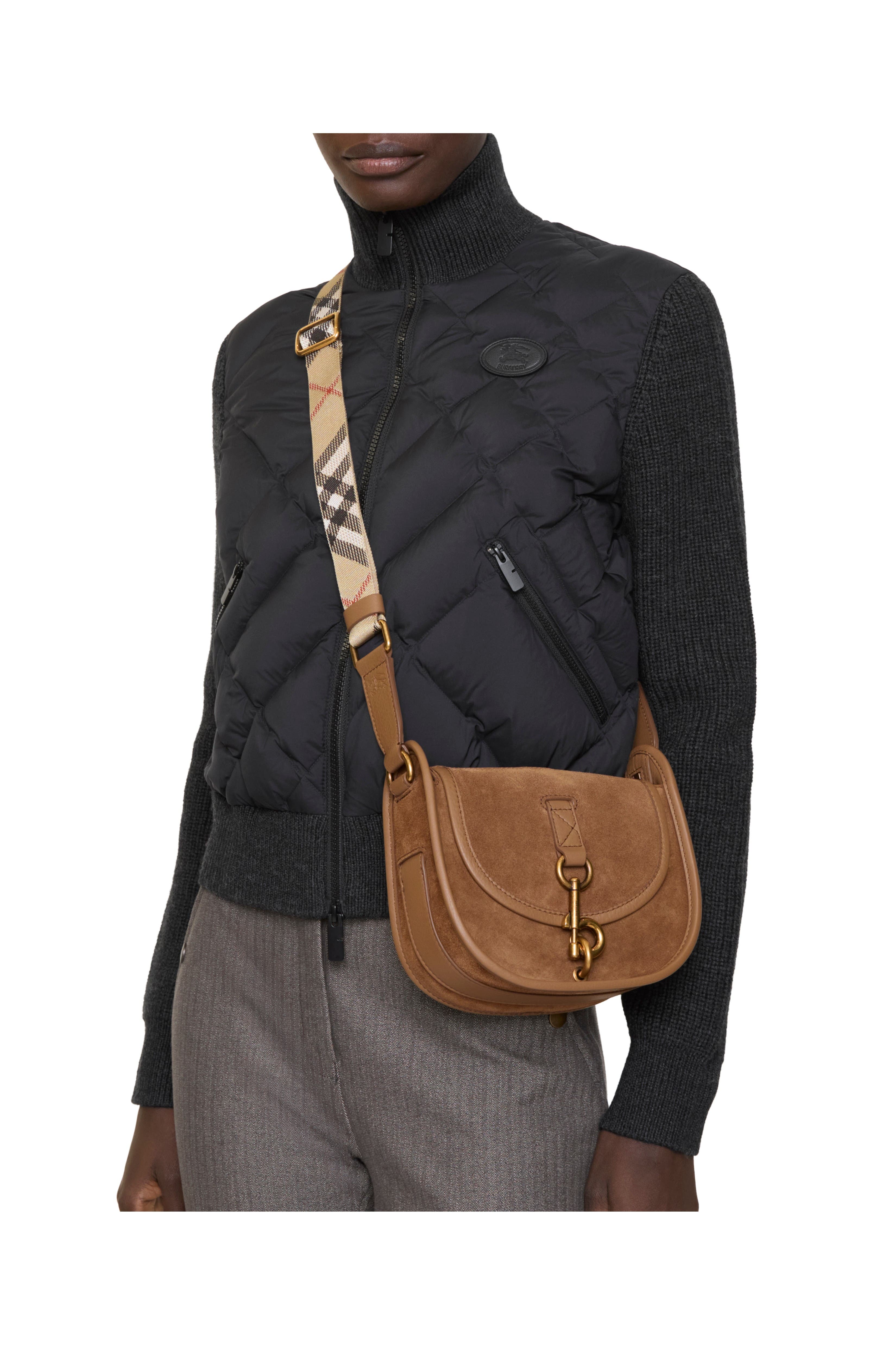 Burberry Mini B Clip Messenger Bag, Alternate, color, Hazel Brown