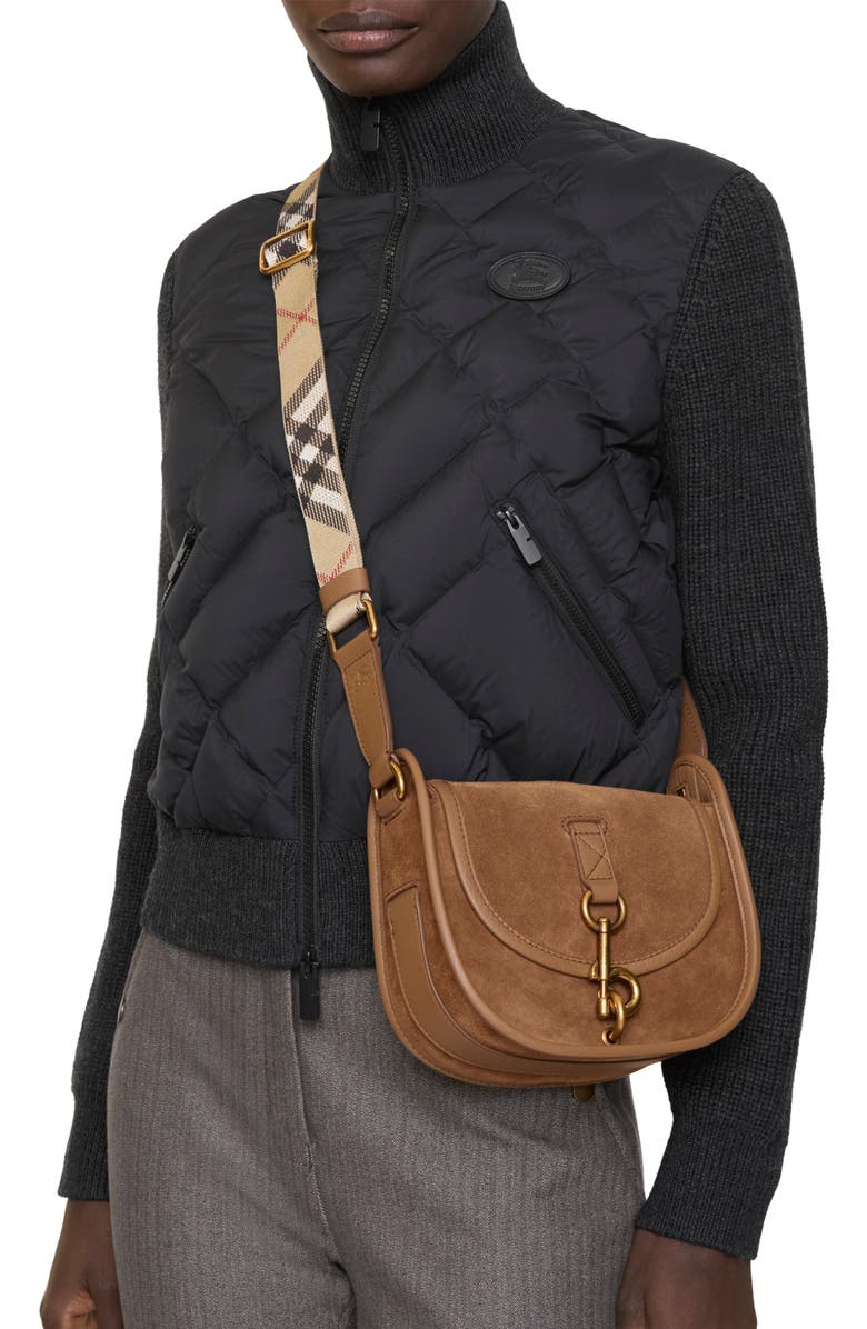 Burberry Mini B Clip Messenger Bag, Alternate, color, Hazel Brown