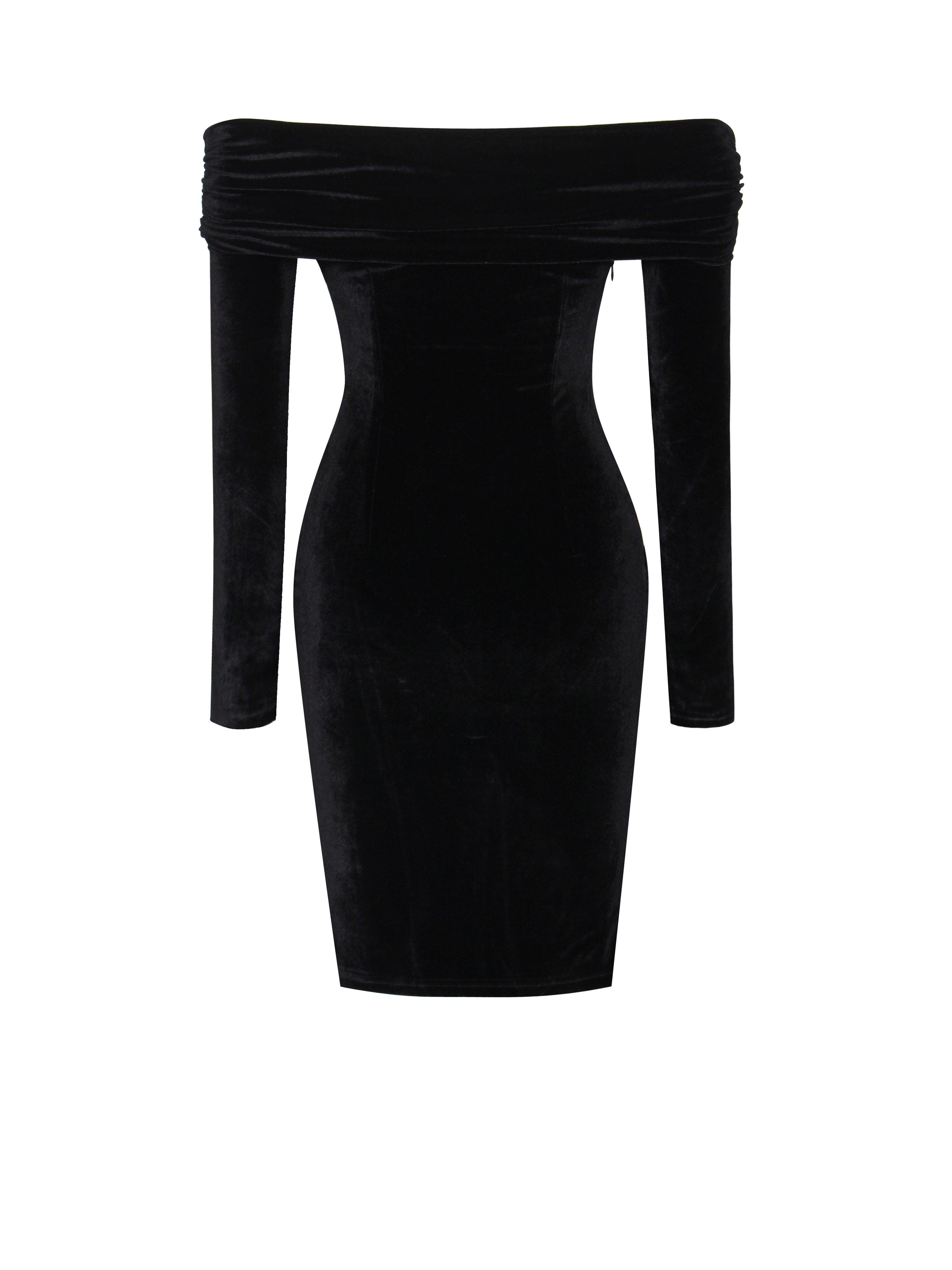 long sleeve off shoulder velvet dress Xscape Evenings Off the Shoulder Long Sleeve Velvet Evening Gown with Feathers 5809X