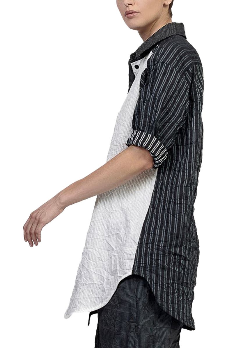 Alembika Crinkle patchwork stripes button-up shirt, Alternate, color,