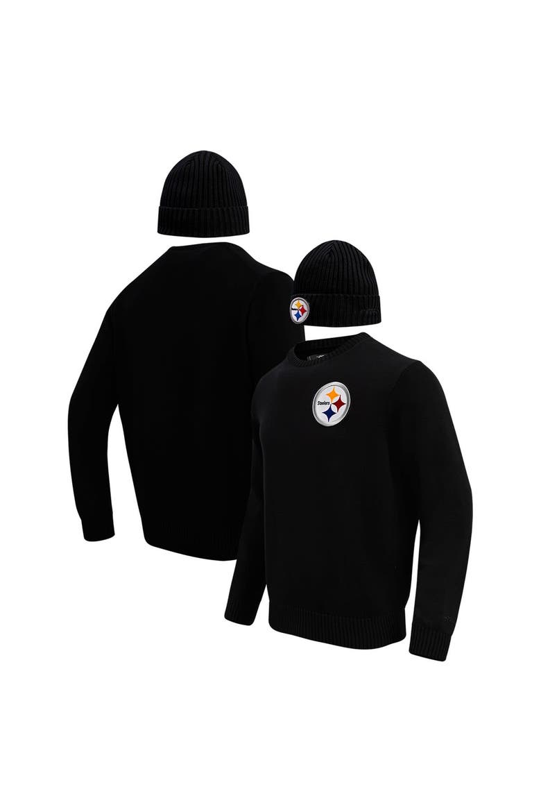 Men's Pro Standard Black Pittsburgh Steelers Crewneck Pullover Sweater & Cuffed Knit Hat Box Gift Set, Main, color, Black