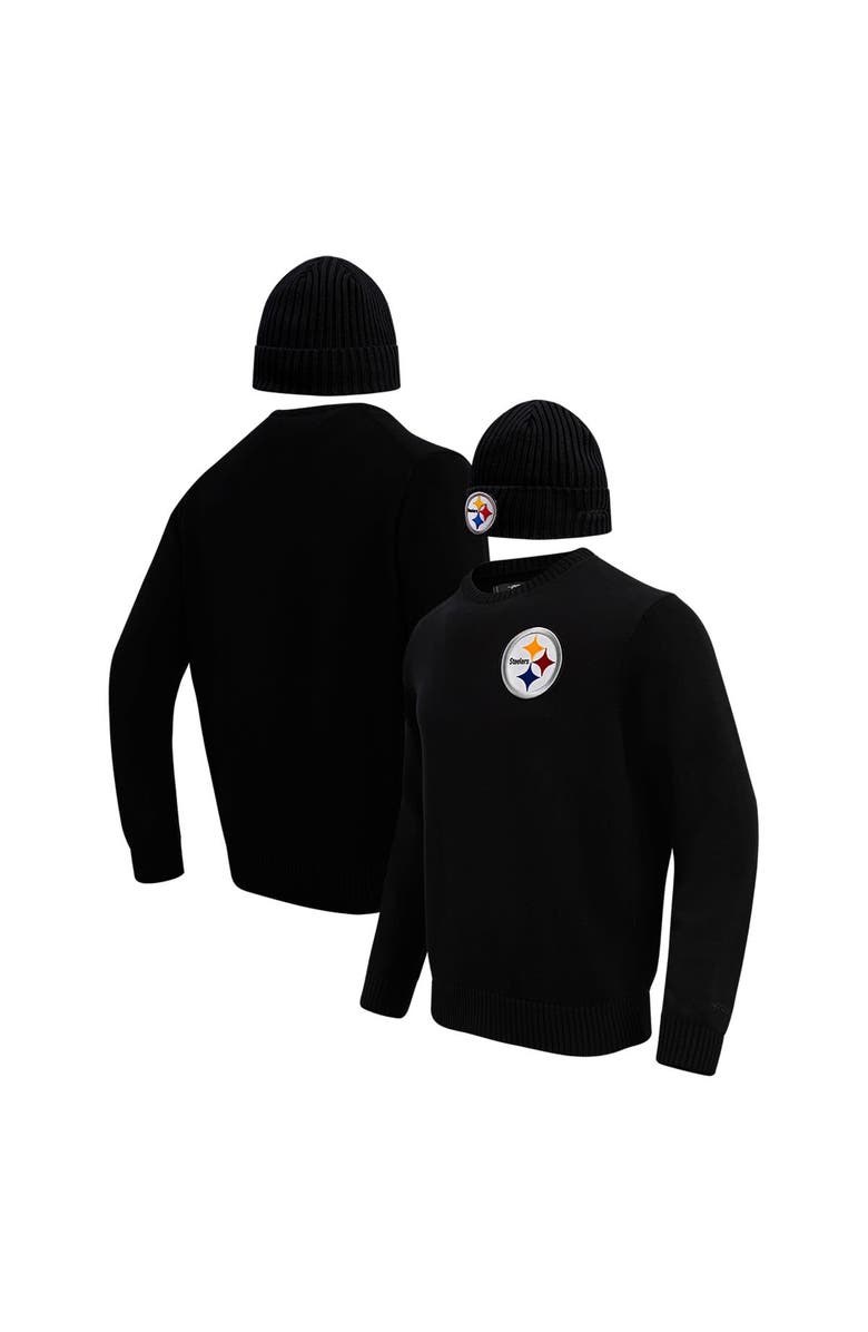 PRO STANDARD Men's Pro Standard Black Pittsburgh Steelers Crewneck Pullover Sweater & Cuffed Knit Hat Box Gift Set, Main, color, Black
