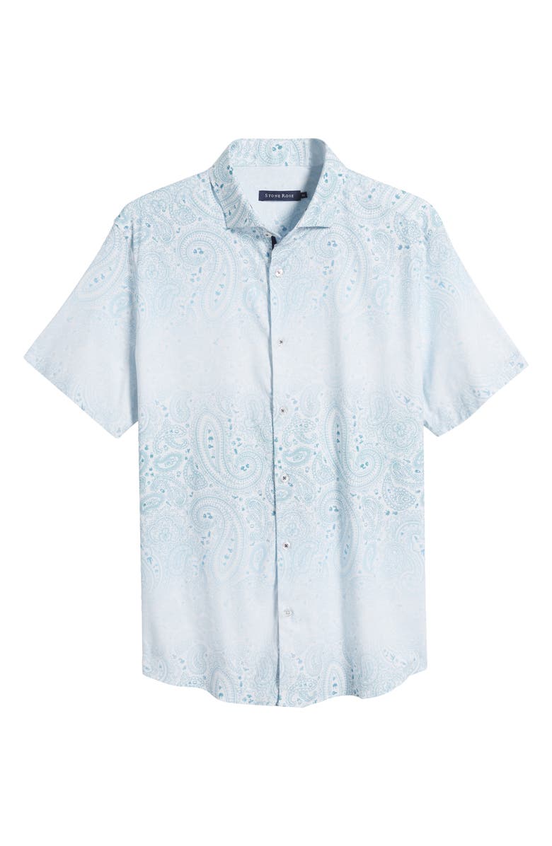 Stone Rose Paisley Short Sleeve Trim Fit Button-Up Shirt, Alternate, color, 