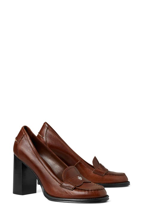 Leather Vintage Heeled Loafer Pump