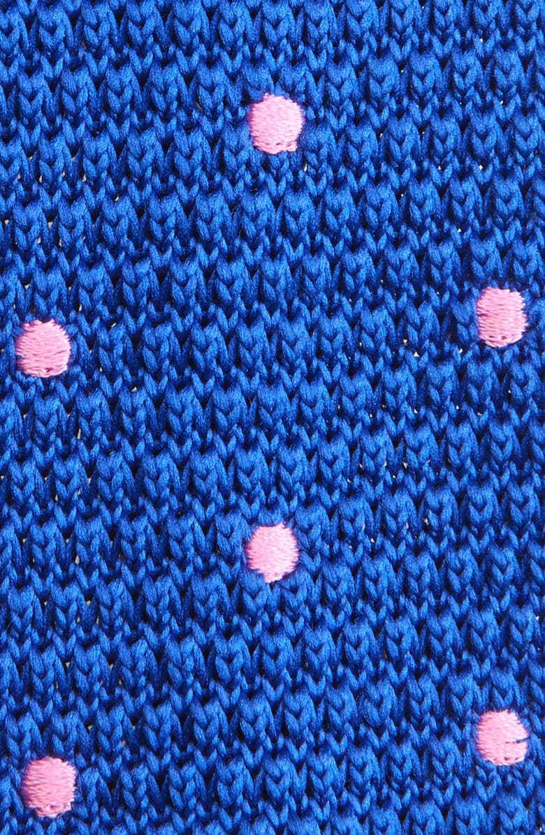 CLIFTON WILSON Royal Blue & Pink Polka Dot Knit Silk Tie, Alternate, color, Royal Blue