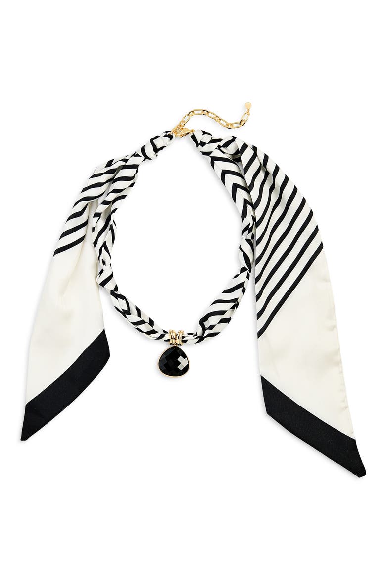 Teardrop Scarf Pendant Necklace, Main, color, BLACK