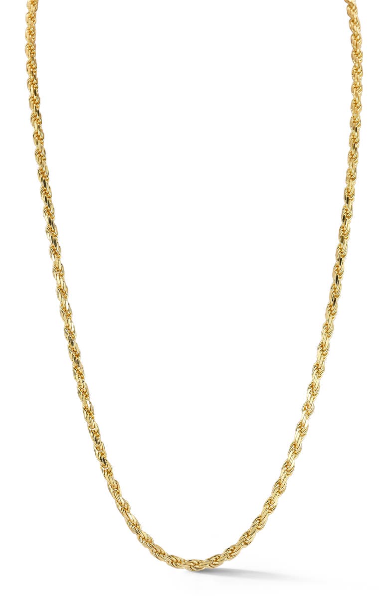 Yield of Men 3mm Rope Chain Necklace, Main, color, Gold