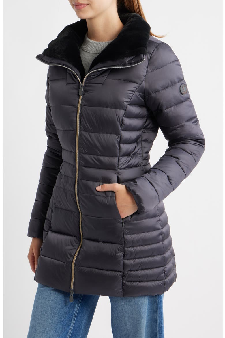 Caroline Water Repellent Satin Puffer Jacket, Alternate, color, EBONY GREY