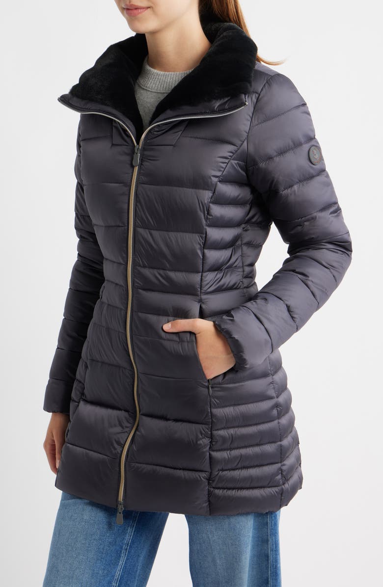 Save The Duck Caroline Water Repellent Satin Puffer Jacket, Alternate, color, Ebony Grey