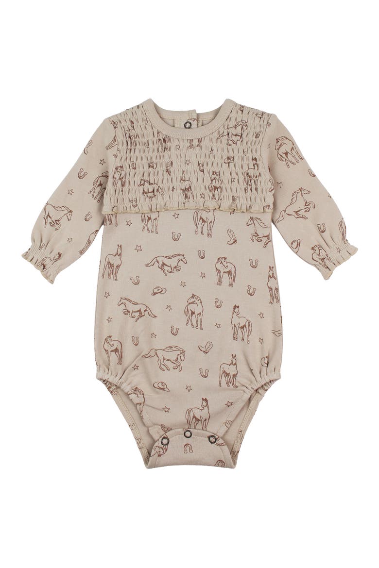 Organic Cotton Smocked Bodysuit, Alternate, color, MINI BUCKAROO
