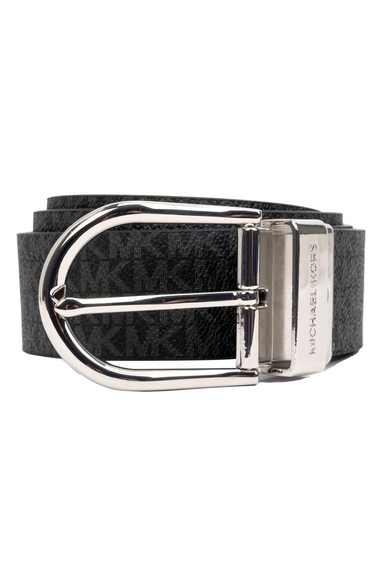 MICHAEL Michael Kors Logo Reversible Belt, Main, color, Black/ Silver
