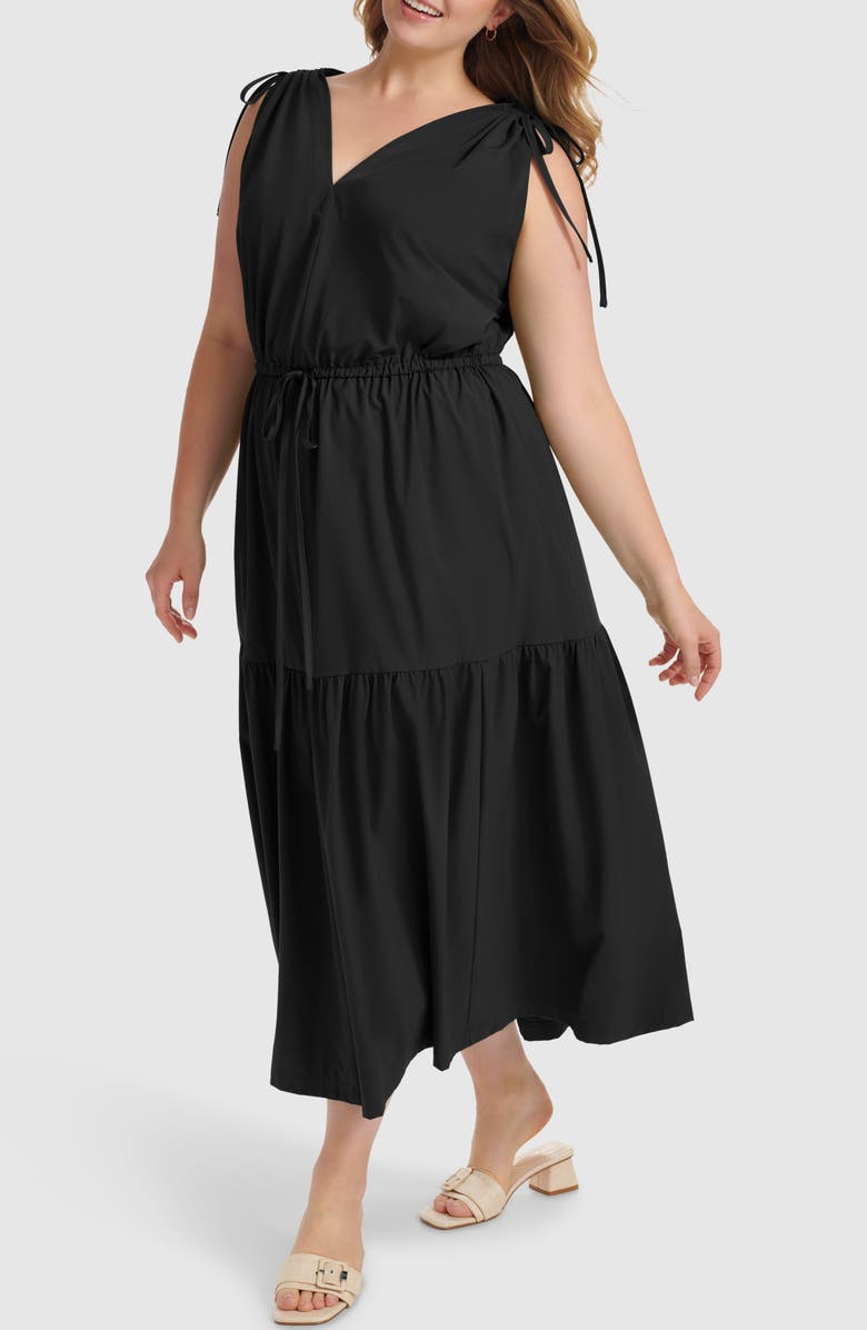 Calvin Klein Commuter Sleeveless Tiered Midi Dress, Alternate, color, Black