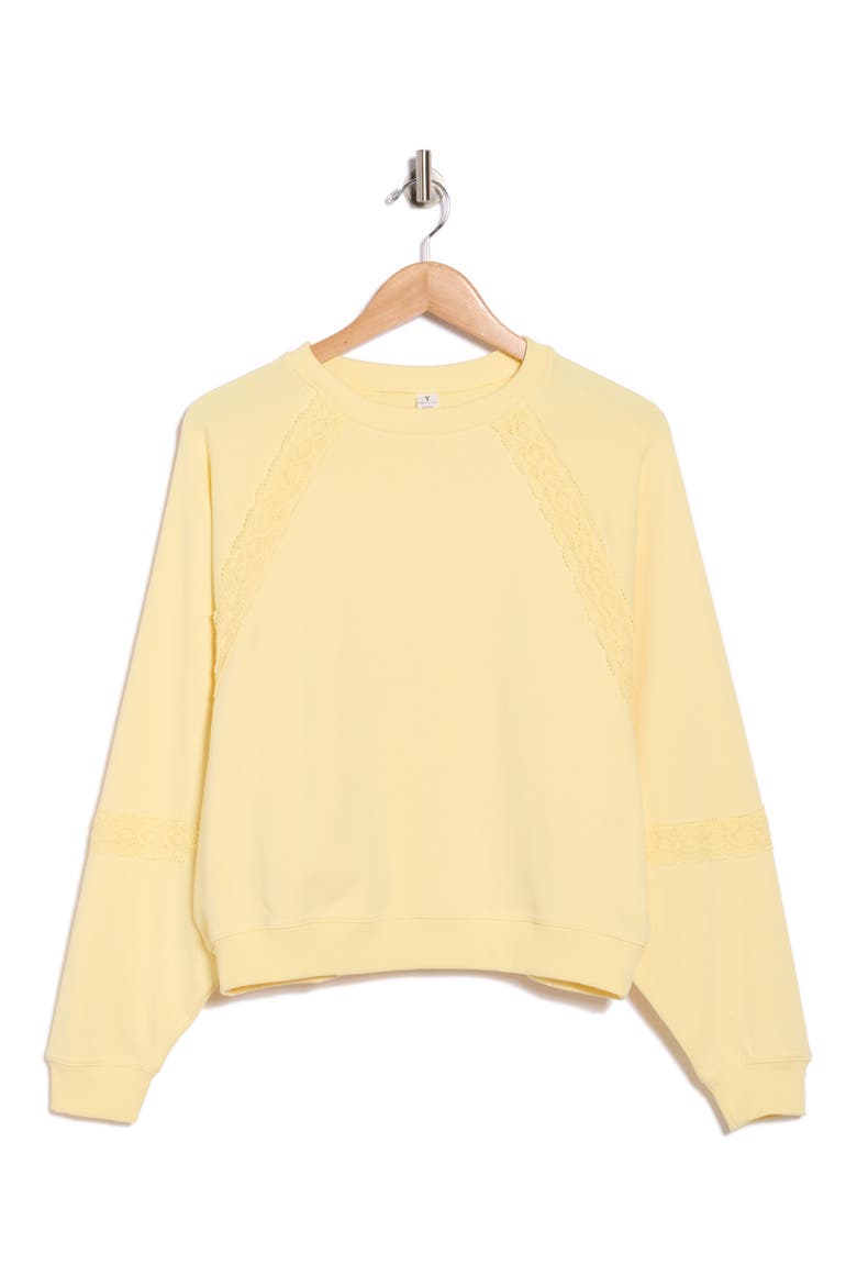 Lace Trim Crewneck Sweatshirt, Alternate, color, DAFFODIL