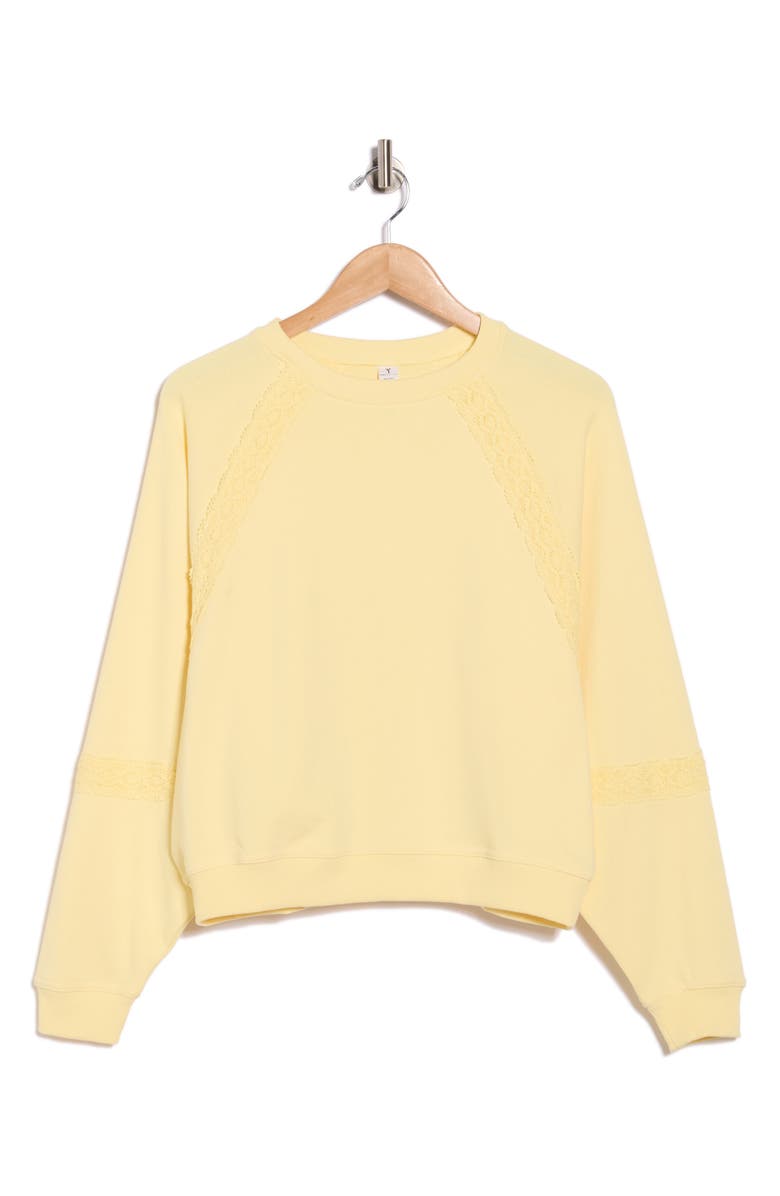 YOGALICIOUS Lace Trim Crewneck Sweatshirt, Main, color, 