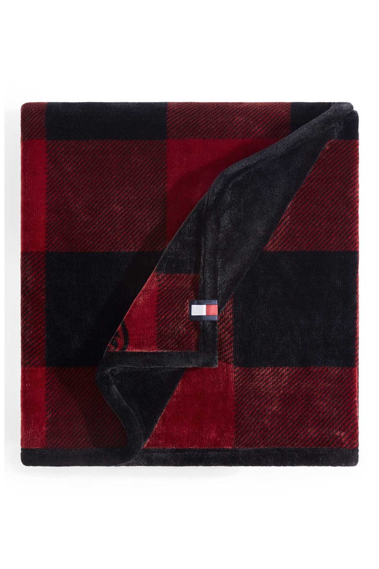 Prep Rally Crest Check Throw Blanket, Main, color, GARNET RED/ BLACK