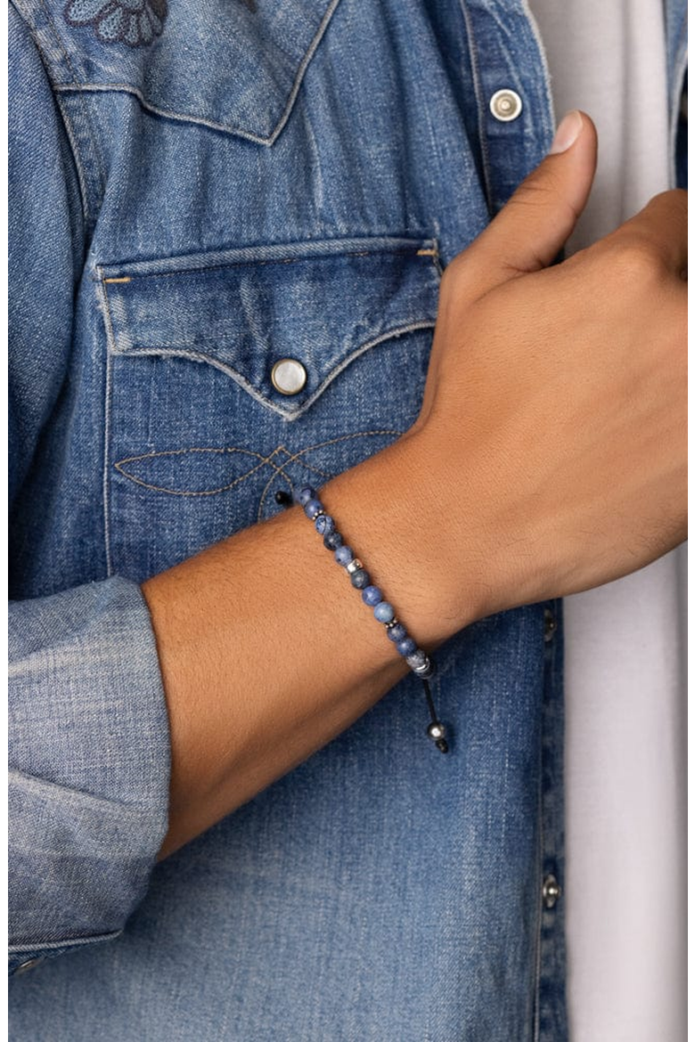 Blue Dumortierite Beaded Bracelet, Alternate, color, Blue Dumortierite / Silver