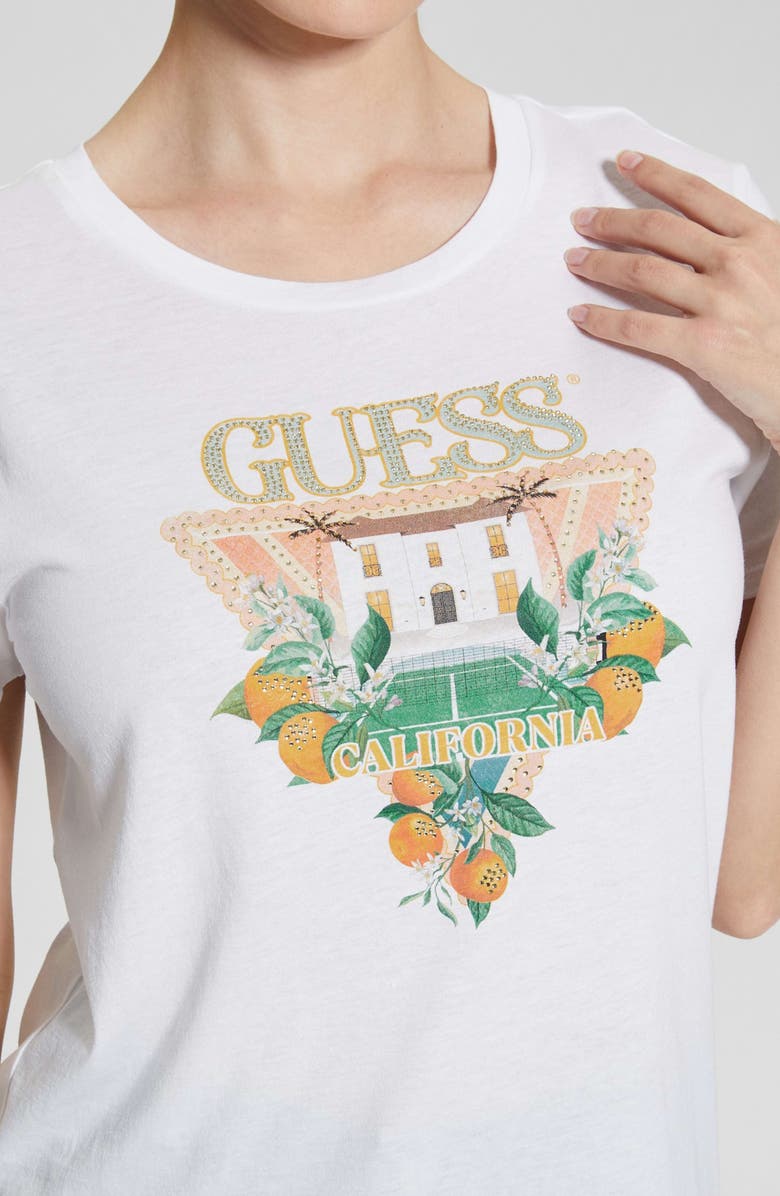 GUESS Mansion Rhinestone Embellished Logo Graphic T-Shirt, Alternate, color, 
