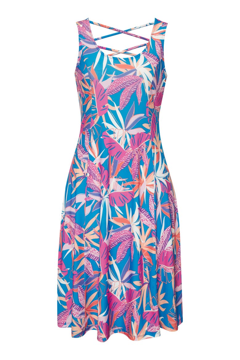Strappy Back Print Dress, Alternate, color, Blue & Pink
