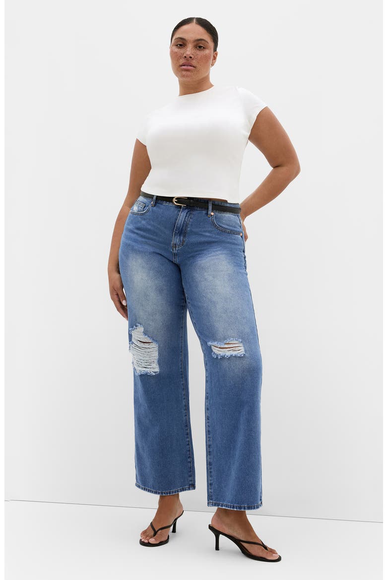 Harriet Ripped High Waist Wide Leg Jeans, Alternate, color, DENIM LIGHT