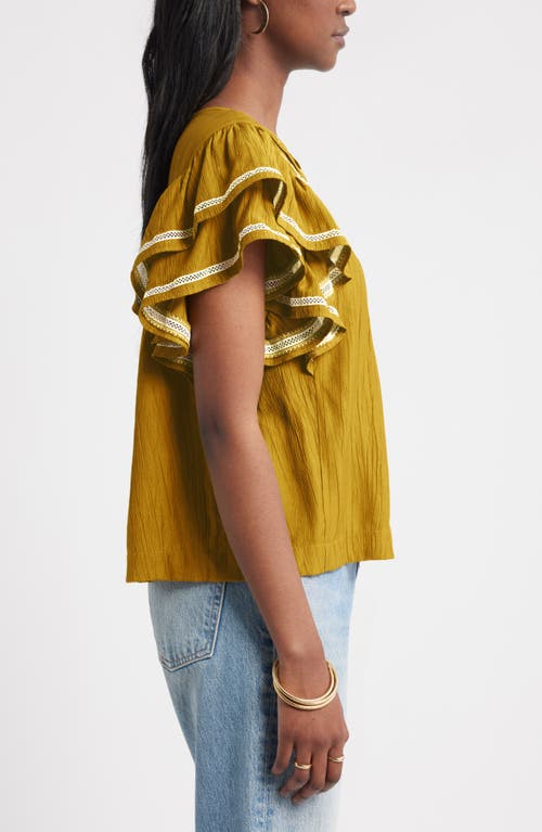 Treasure & Bond Double Ruffle Sleeve Top In Green