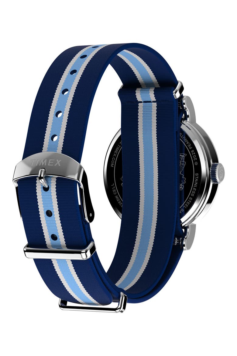 Peanuts® x Timex Weekender Pickleball 37mm Fabric Strap Watch, Alternate, color, SILVER-TONE/ BLUE