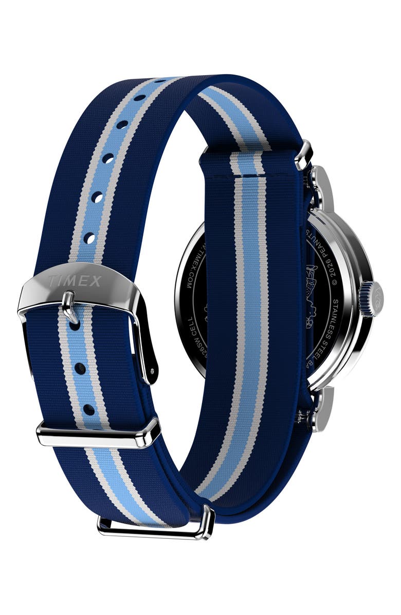 Timex<sup>®</sup> Peanuts<sup>®</sup> x Timex Weekender Pickleball 37mm Fabric Strap Watch, Alternate, color, Silver-Tone/ Blue
