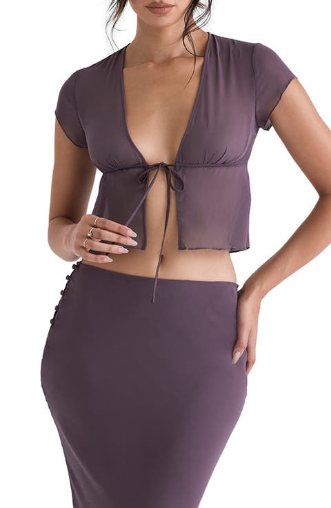 Maia Tie Front Sheer Georgette Crop Top