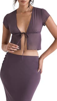 HOUSE OF CB Maia Tie Front Sheer Georgette Crop Top