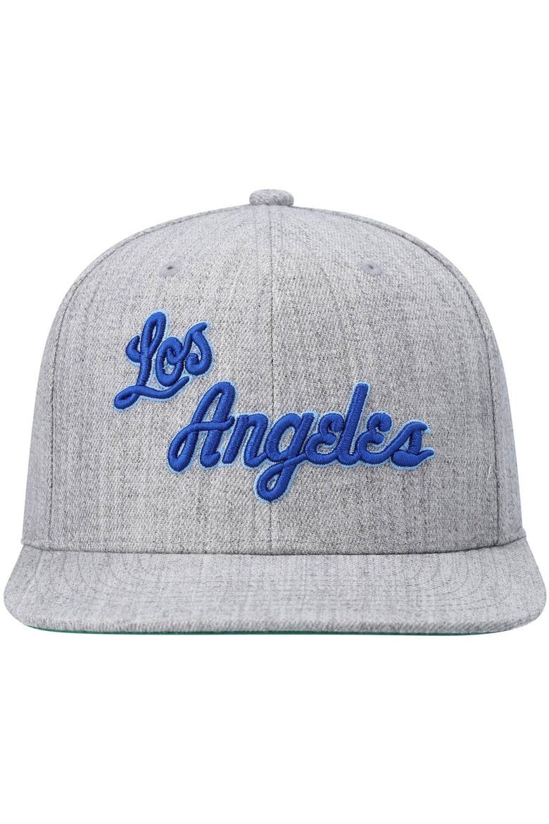 Men's Mitchell & Ness Heathered Gray Los Angeles Lakers Hardwood Classics Team 2.0 Snapback Hat, Alternate, color, Heather Gray