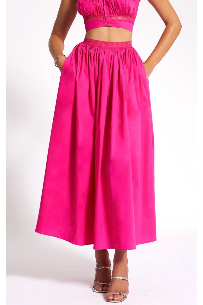 Martha Cotton Poplin Maxi Skirt With Lace Trim, Main, color, Fuchsia