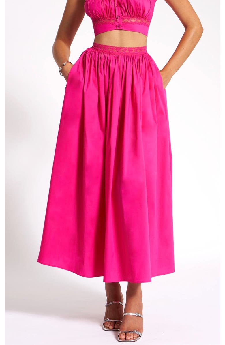 Miss Circle Martha Cotton Poplin Maxi Skirt With Lace Trim, Main, color, Fuchsia