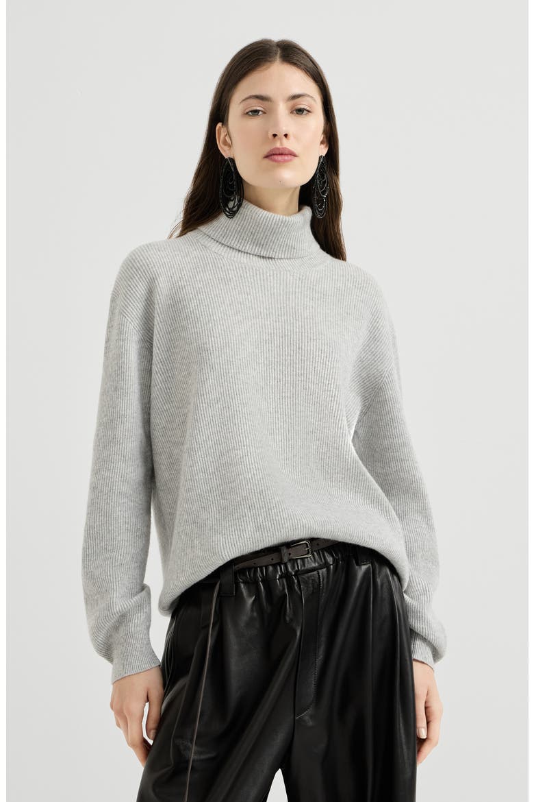 Cashmere English rib turtleneck sweater with monili, Main, color, Pebble