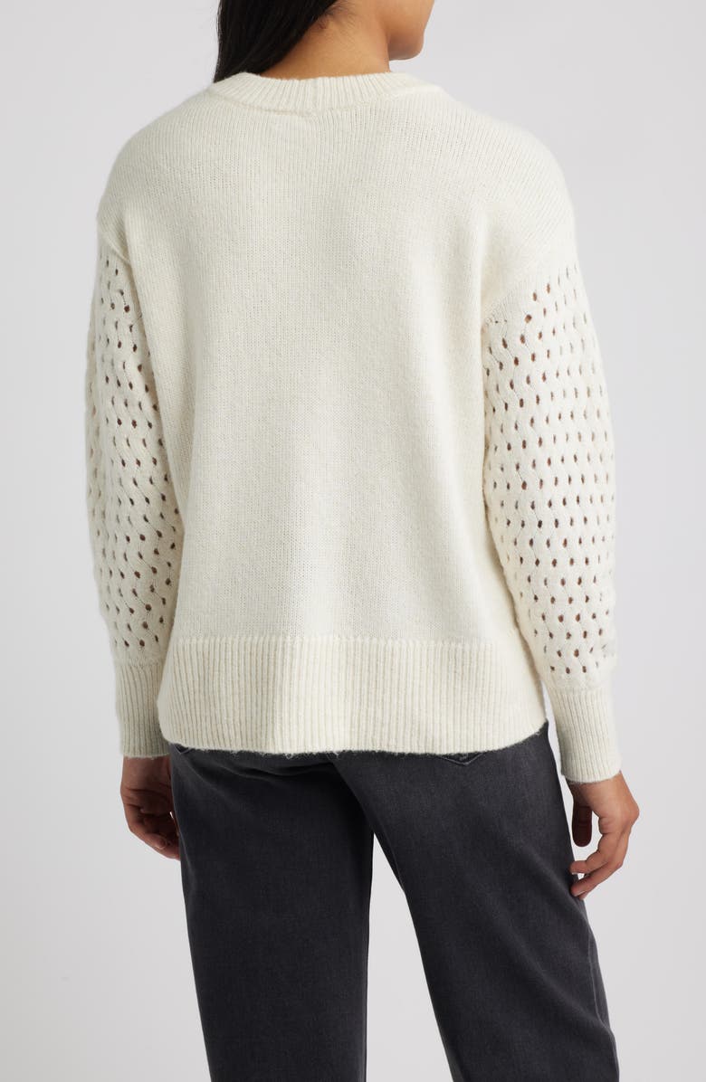 CITY BLUES Open Stitch Sleeve Sweater, Alternate, color, Bone