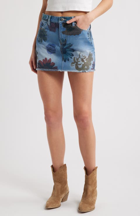 Ria Floral Print Denim Miniskirt