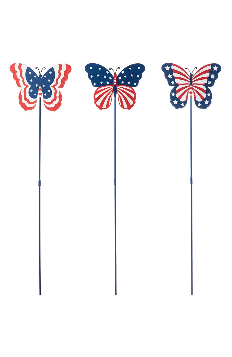 Glitzhome Set of 3 Patriotic Americana Metal Butterflies Yard Stake, Main, color, 
