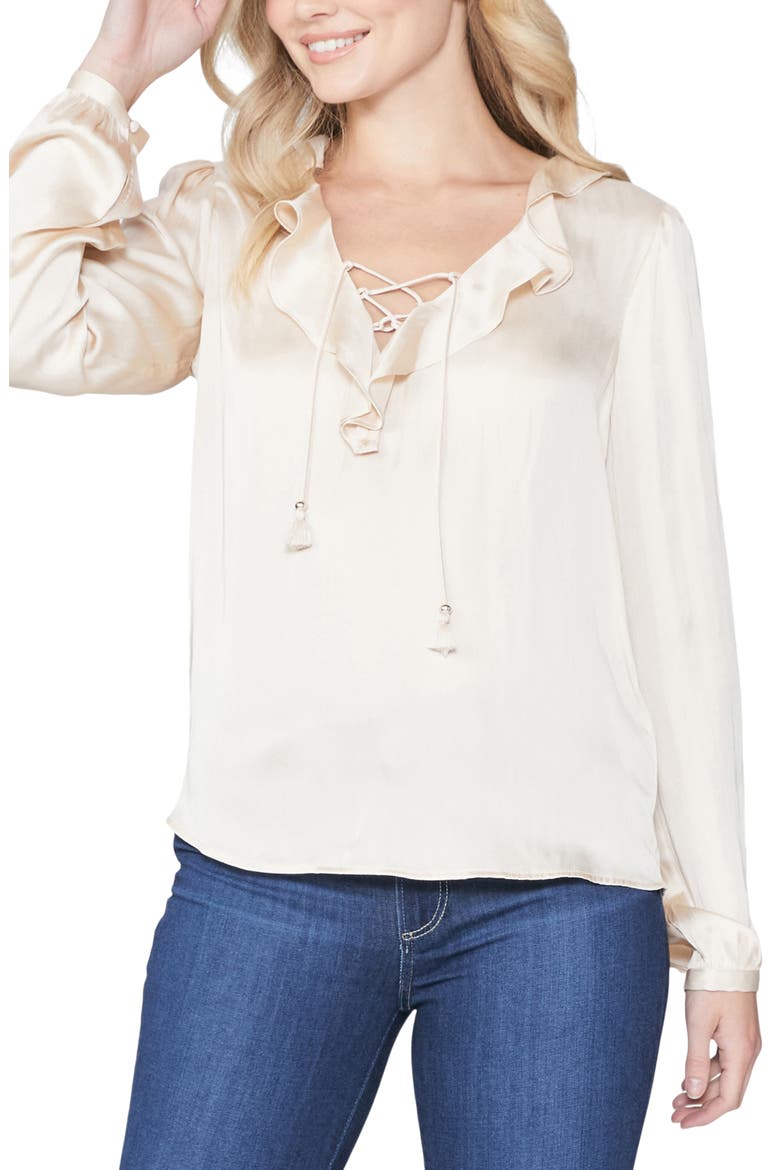 Ilara Ruffle Satin Blouse, Main, color, ECRU