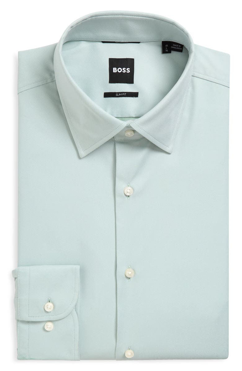 BOSS Hank Kent Slim Fit Performance Stretch Dress Shirt, Main, color, Open Green