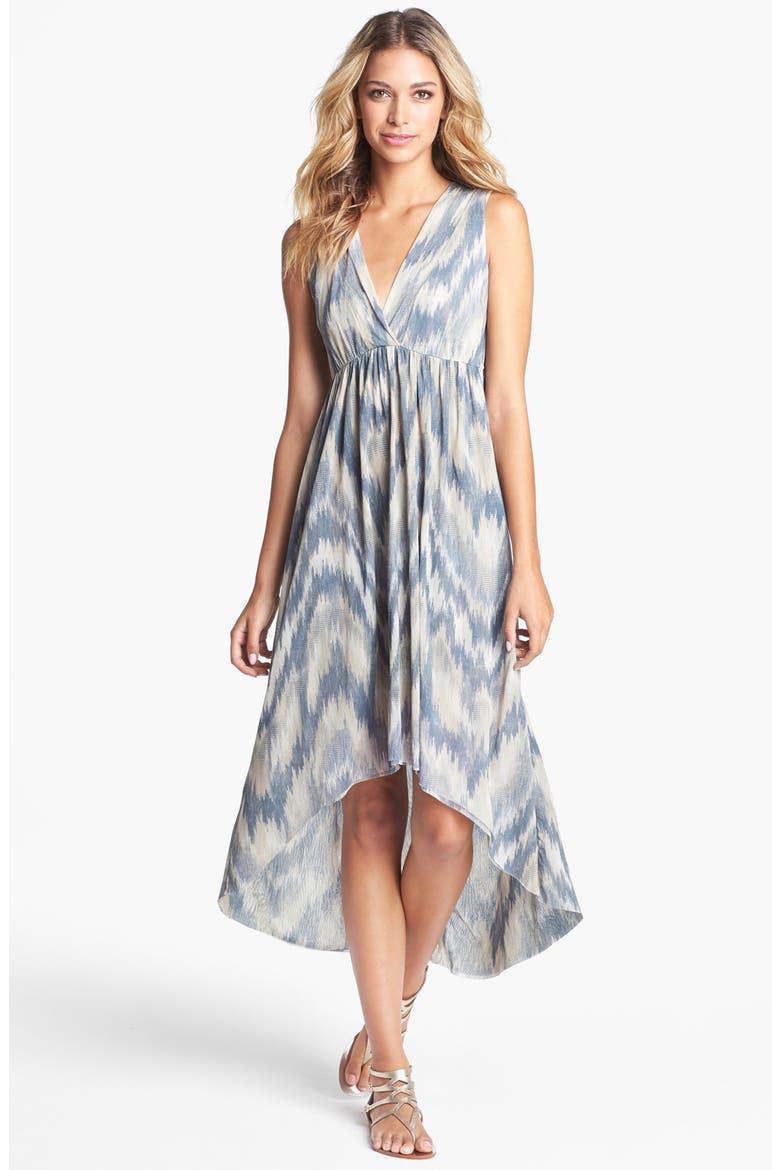 Print High/Low Surplice Dress, Main, color, STUNNING BEIGE