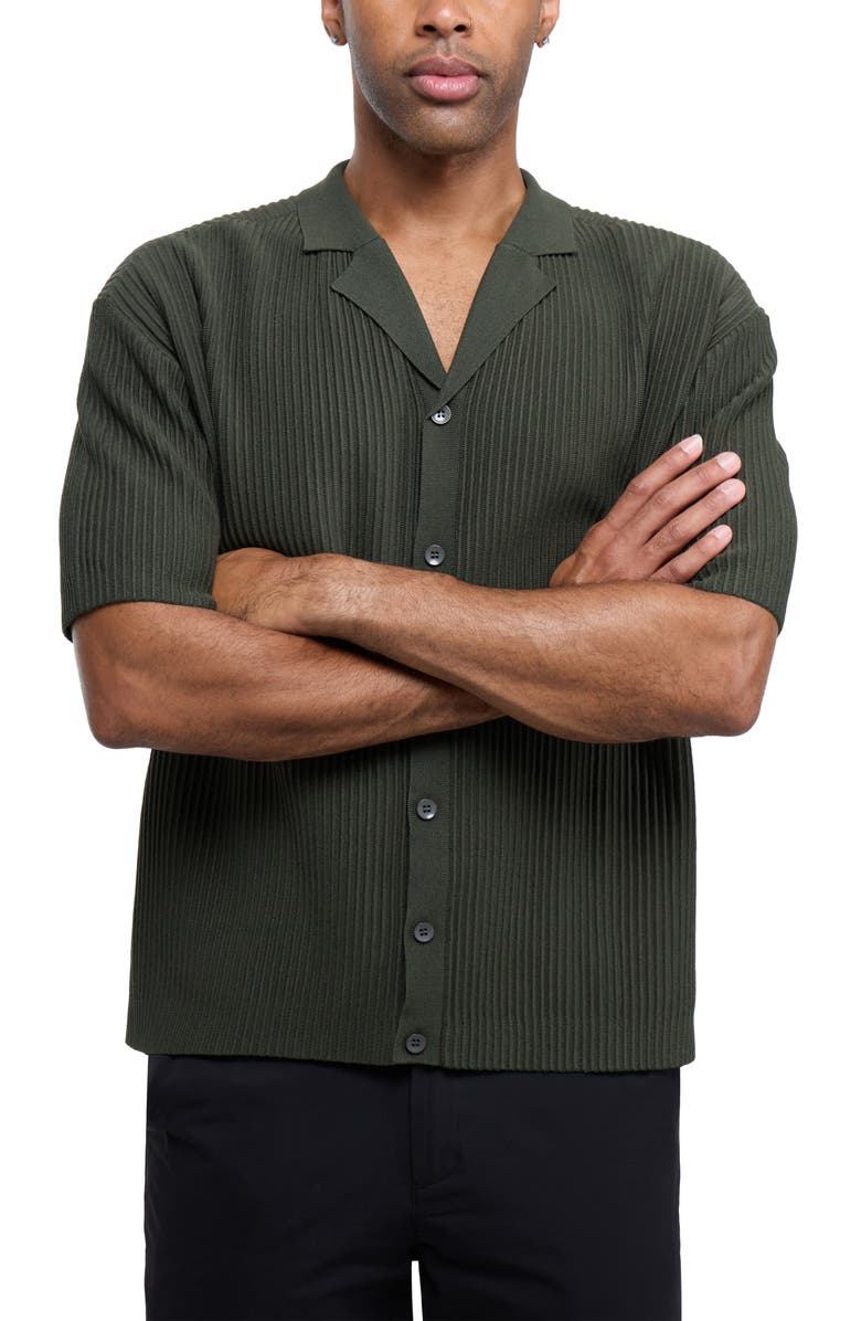 XRAY Ribbed Knit Camp Shirt, Alternate, color, Olive