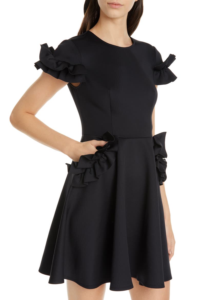 Luuciee Ruffle Skater Dress, Alternate, color, BLACK
