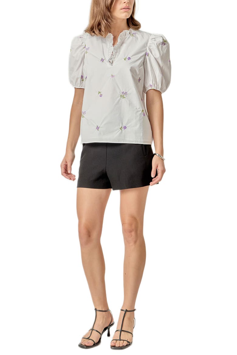 Floral Embroidery V-Neck Top, Alternate, color, WHITE