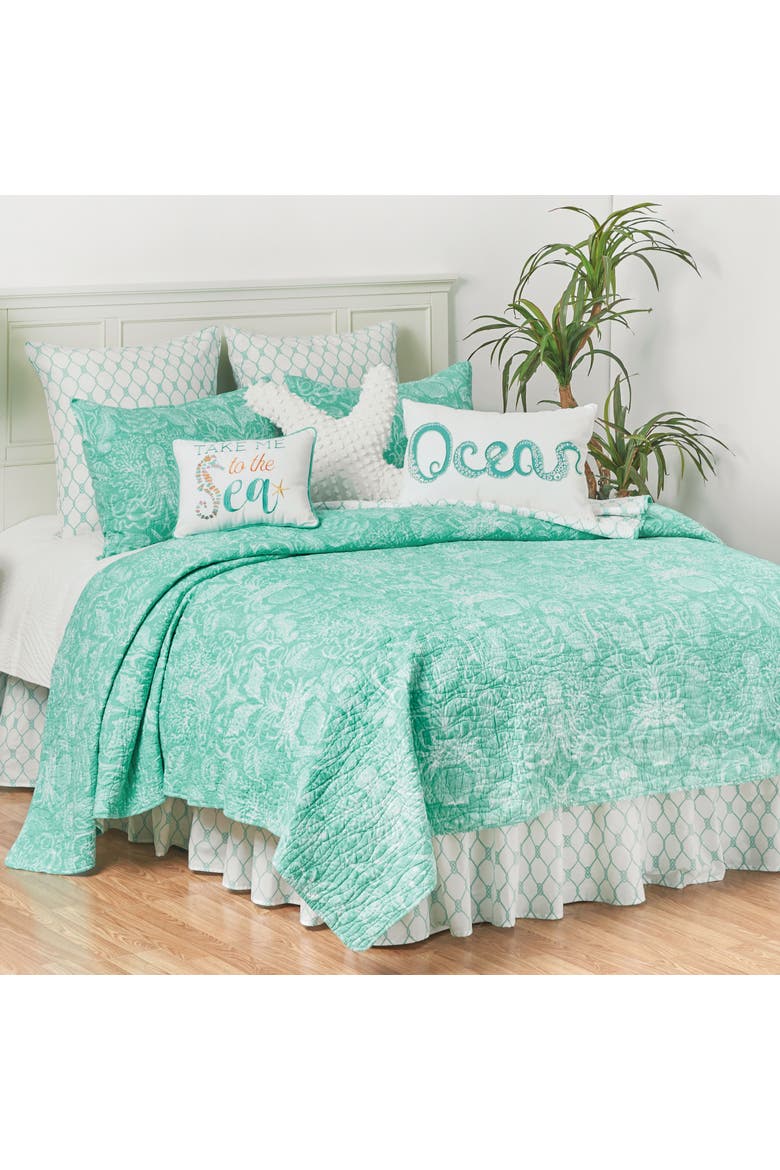 Octi Ocean Beaded Throw Pillow, 14" x 22", Alternate, color, Green