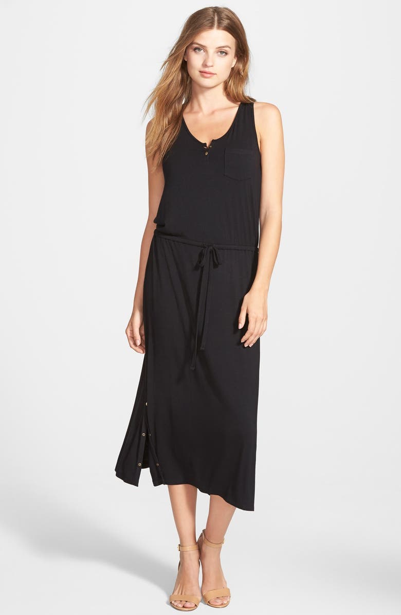 Caslon<sup>®</sup> Snap Detail Drawstring Waist Midi Dress, Main, color, 